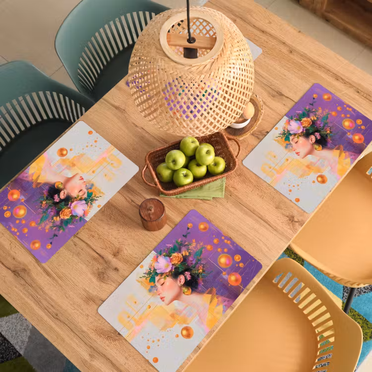 Sets de table en vinyle - Abstrait - Femme - Couronne de fleurs - Or — 3