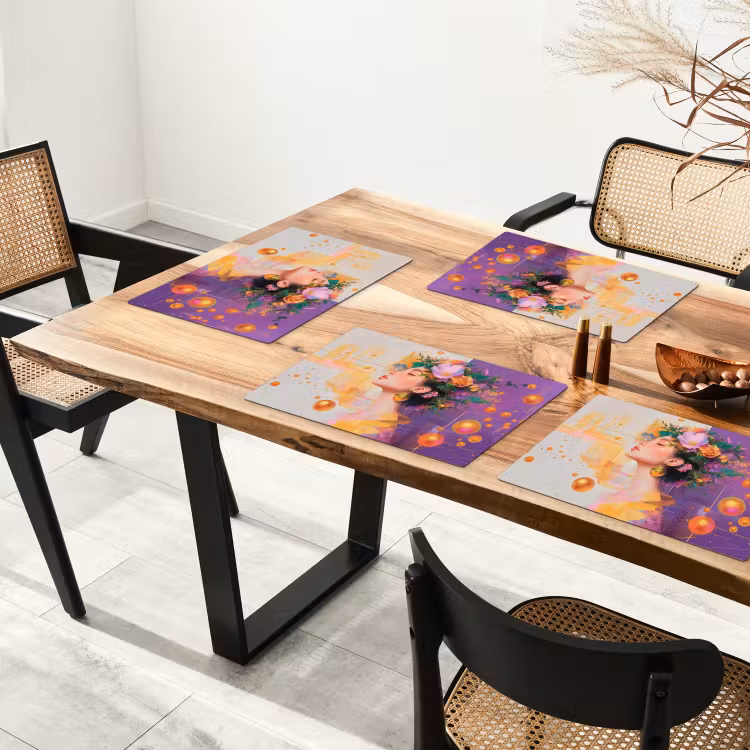 Sets de table en vinyle - Abstrait - Femme - Couronne de fleurs - Or — 4