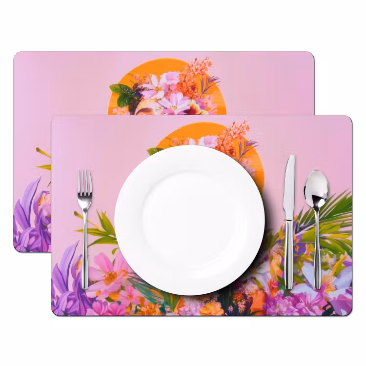 Sets de table en vinyle - Femme - Abstrait - Cercle - Fleurs — 2