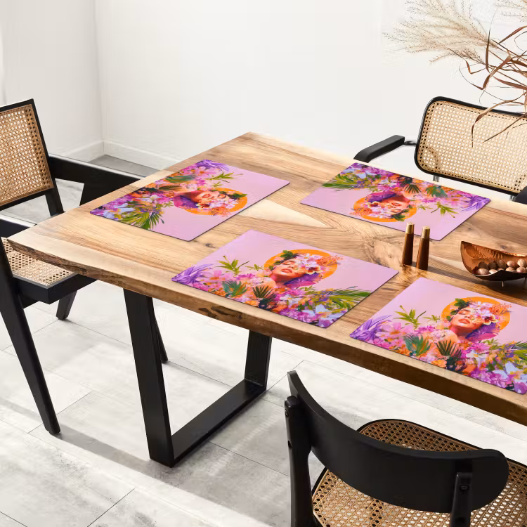 Sets de table en vinyle - Femme - Abstrait - Cercle - Fleurs — 4