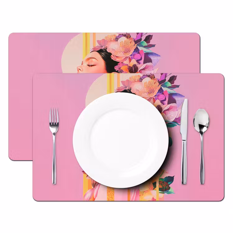 Sets de table en vinyle - Femme - Fleurs - Violet - Abstrait — 2