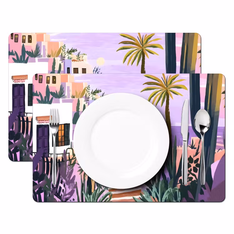 Sets de table en vinyle - Maisons - Minimaliste - Palmiers - Littoral — 2