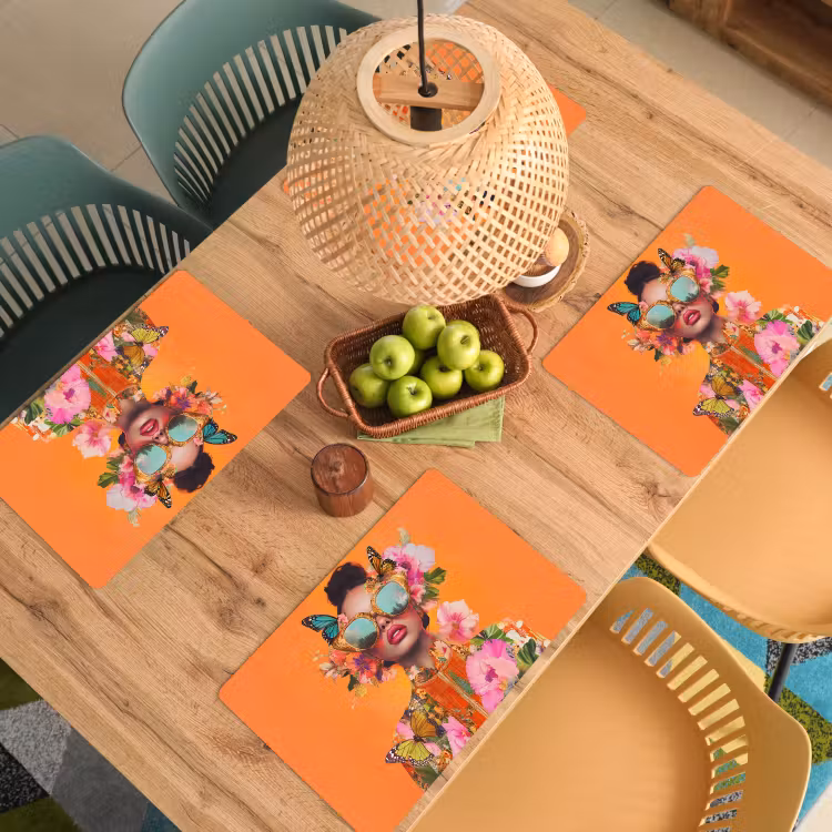 Sets de table en vinyle - Papillons - Femme - Lunettes de soleil - Colorées — 3