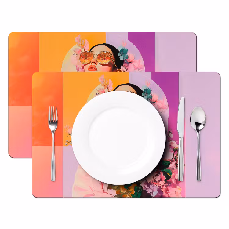 Sets de table en vinyle - Portrait - Femme - Abstrait - Fleurs — 2