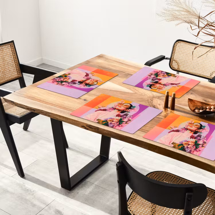 Sets de table en vinyle - Portrait - Femme - Abstrait - Fleurs — 4