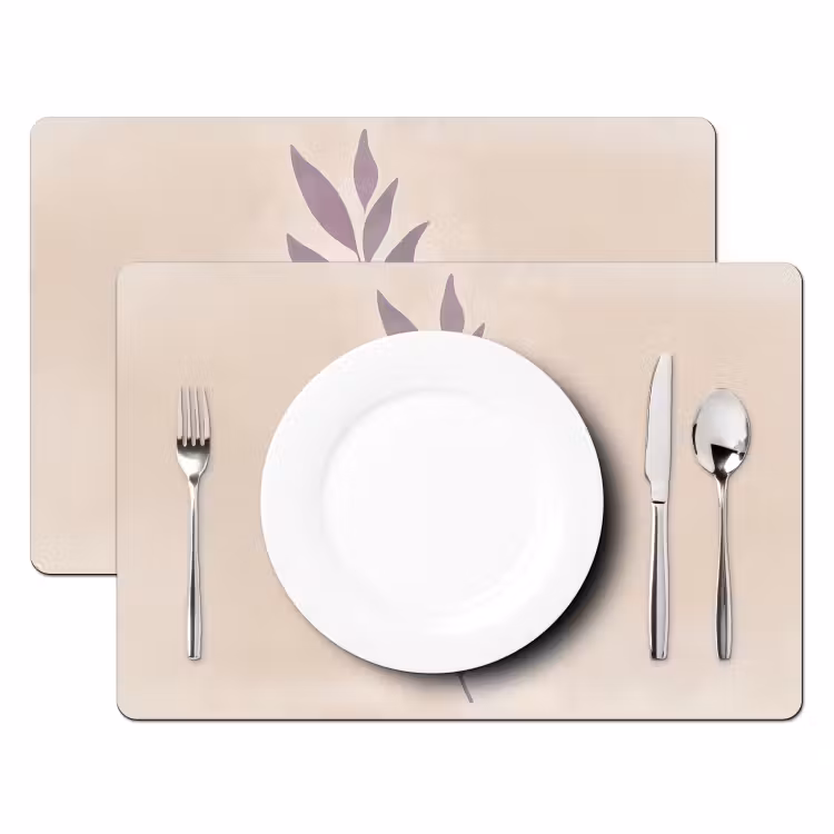 Sets de table en vinyle - Branche - Feuilles - Minimaliste - Beige — 2