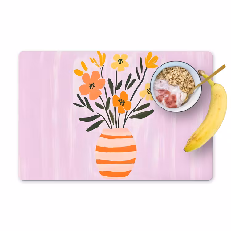 Sets de table en vinyle - Vase - Rayé - Fleurs - Orange — 1