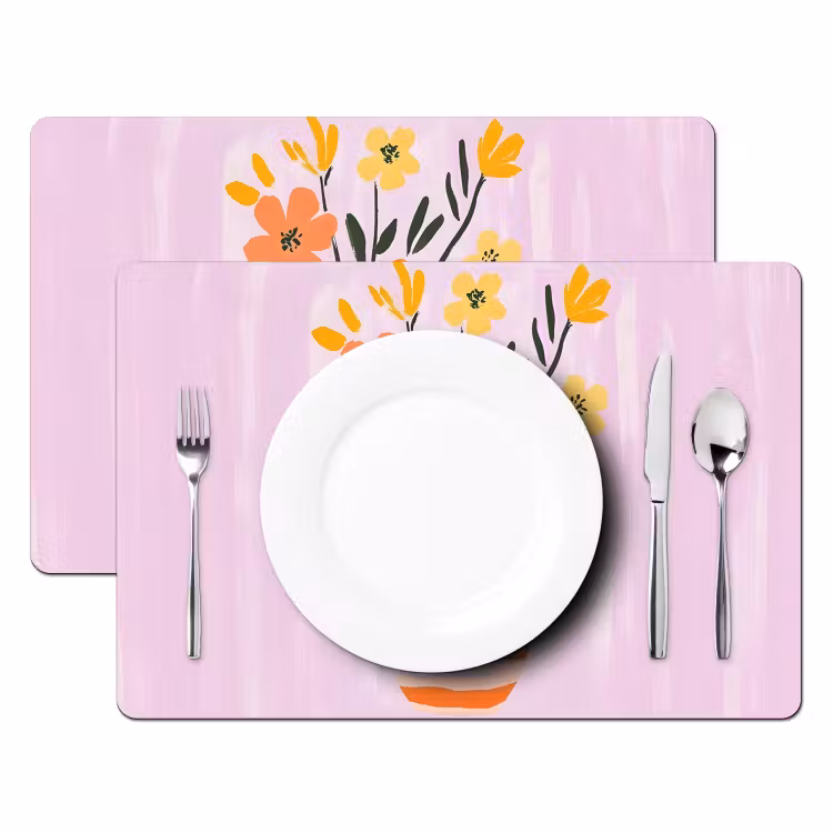 Sets de table en vinyle - Vase - Rayé - Fleurs - Orange — 2