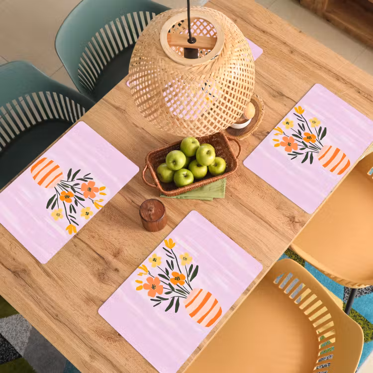 Sets de table en vinyle - Vase - Rayé - Fleurs - Orange — 3
