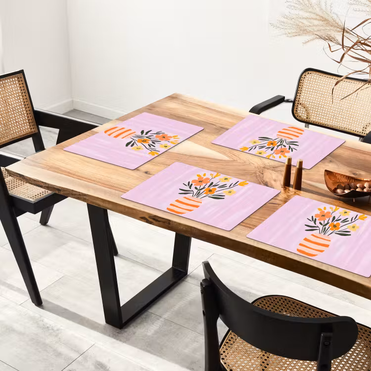 Sets de table en vinyle - Vase - Rayé - Fleurs - Orange — 4