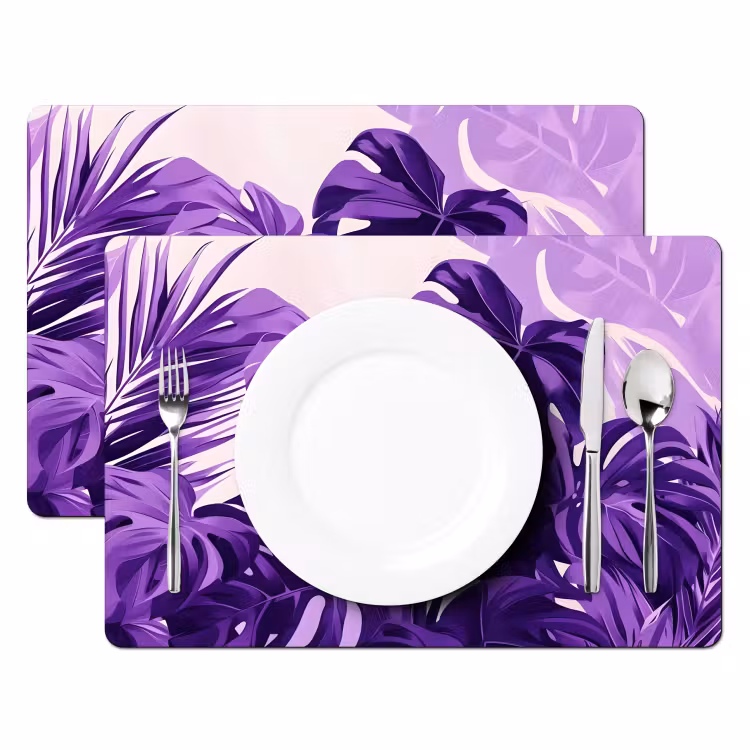 Sets de table en vinyle - Feuilles - Violet - Tropical - Abstrait — 2