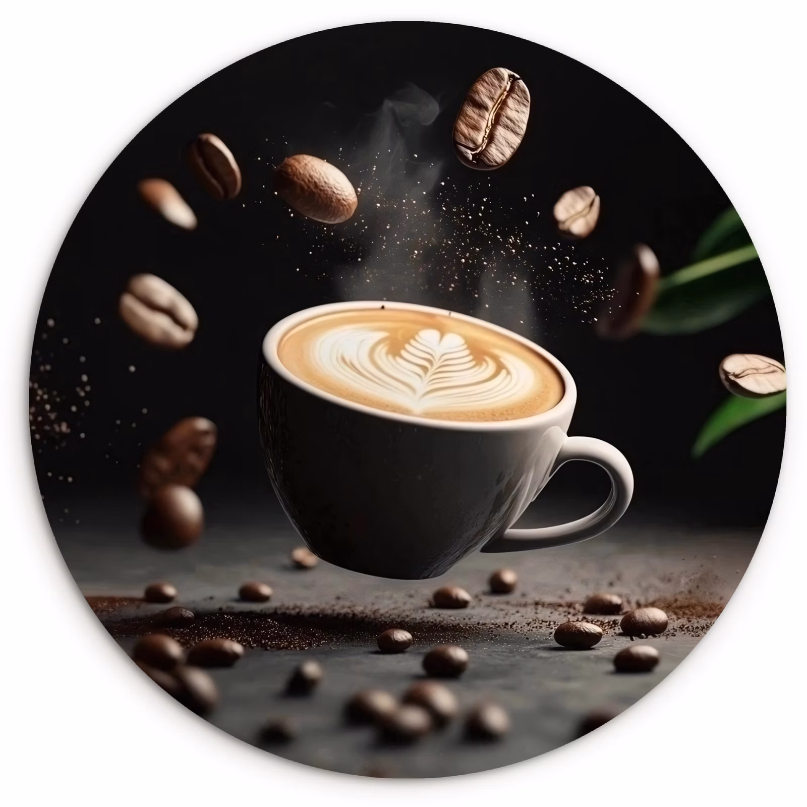 Tableau rond - Cappuccino - Tasse - Haricots - Marron — 1