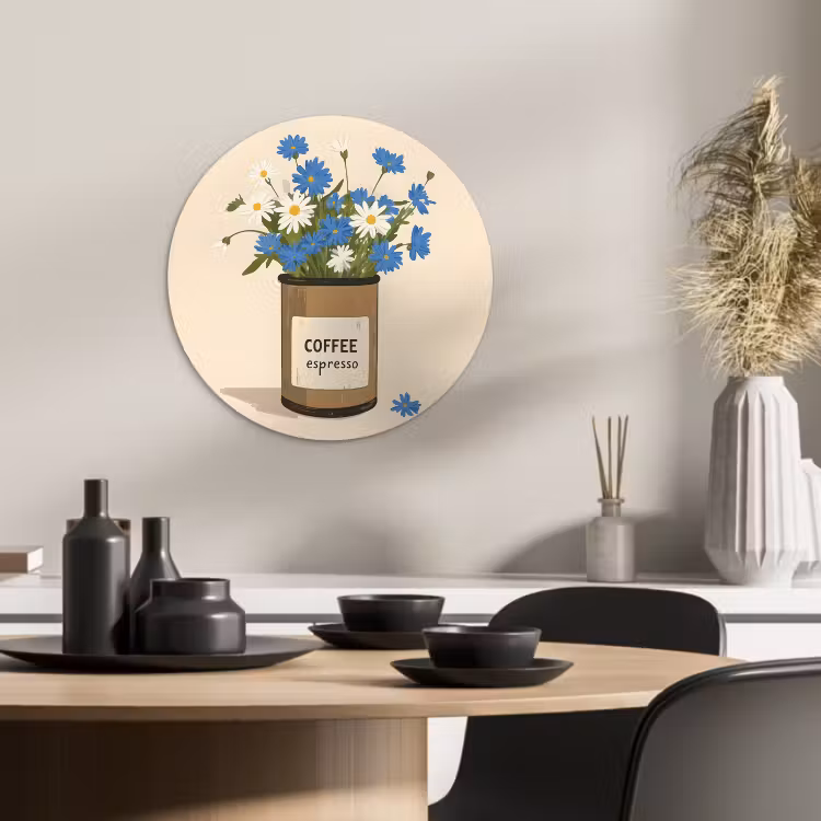 Tableau rond - Café - Etain - Minimaliste - Fleurs — 1
