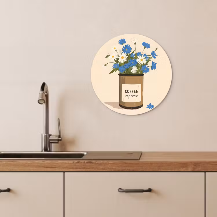 Tableau rond - Café - Etain - Minimaliste - Fleurs — 2