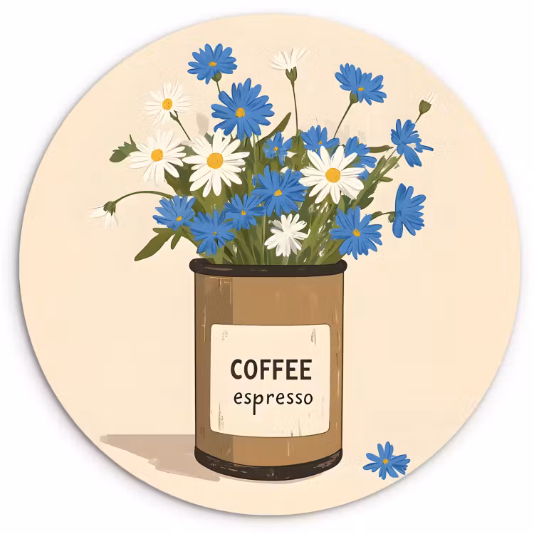 Tableau rond - Café - Etain - Minimaliste - Fleurs — 3