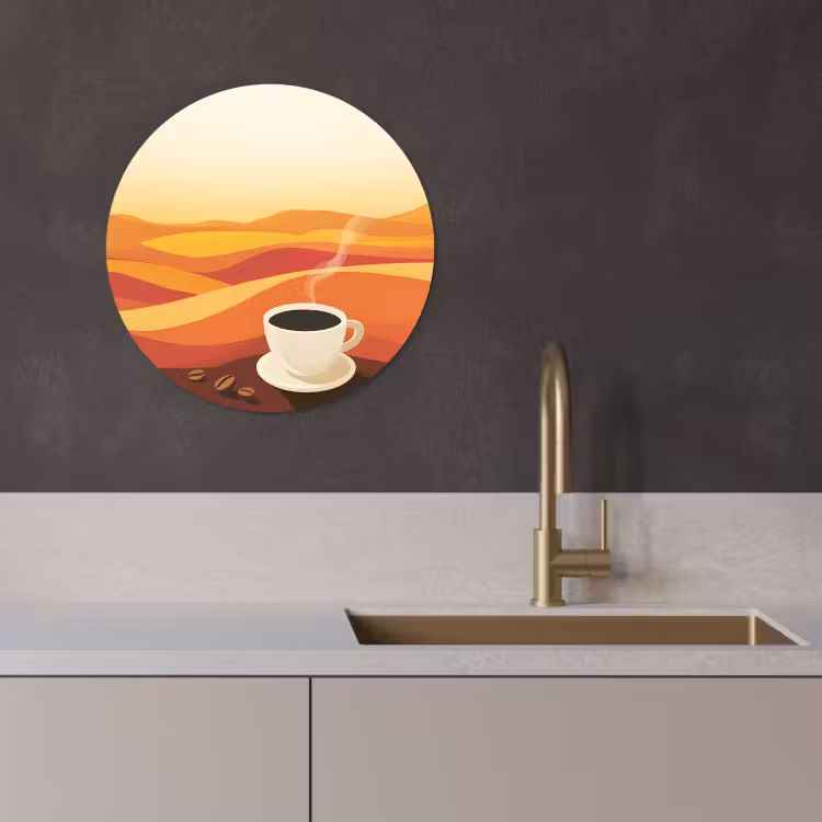 Tableau rond - Café - Paysage - Orange - Grains de café — 1