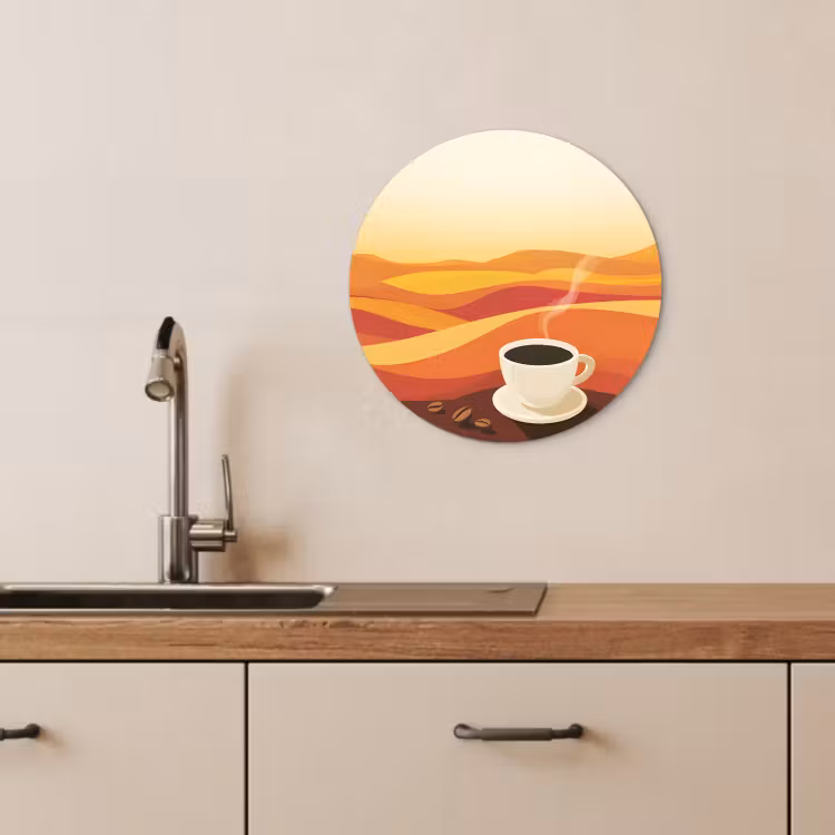 Tableau rond - Café - Paysage - Orange - Grains de café — 2