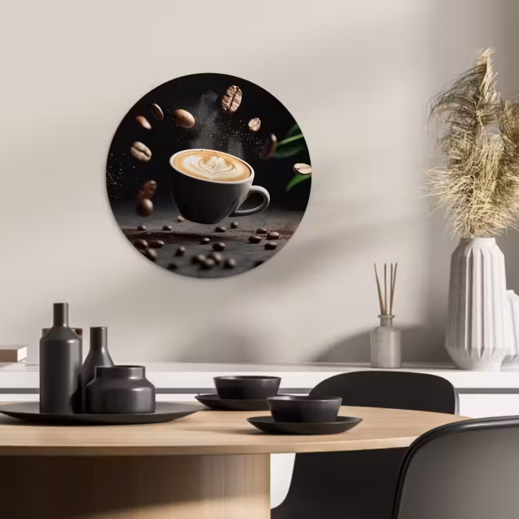 Tableau rond - Cappuccino - Tasse - Haricots - Marron — 4