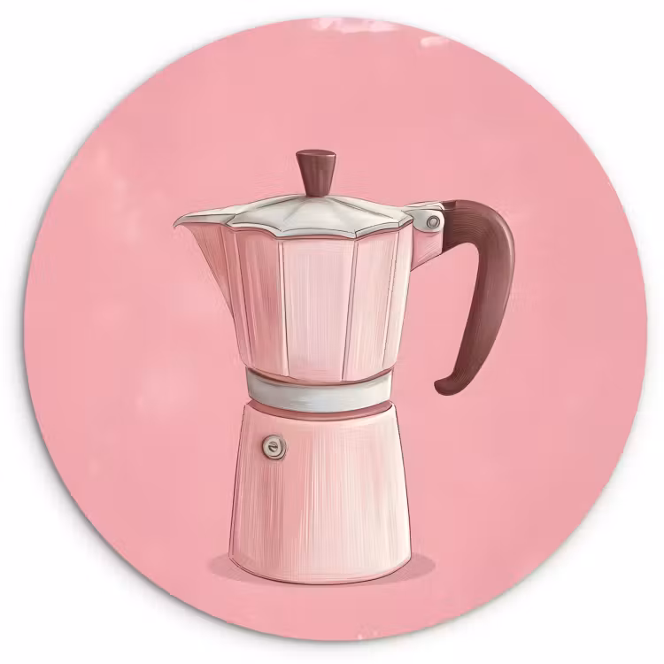 Tableau rond - Rose - Mug pot - Illustration - Café — 1