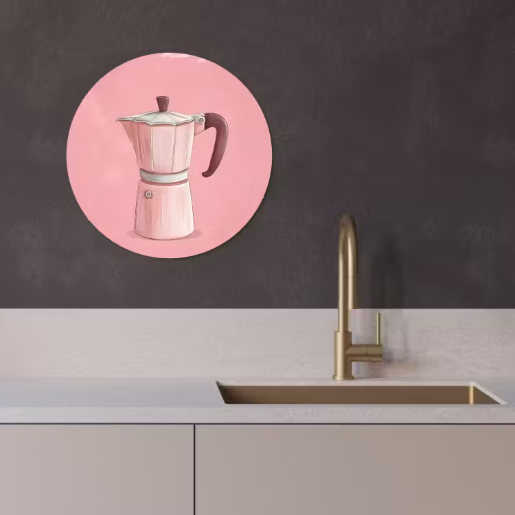 Tableau rond - Rose - Mug pot - Illustration - Café — 2