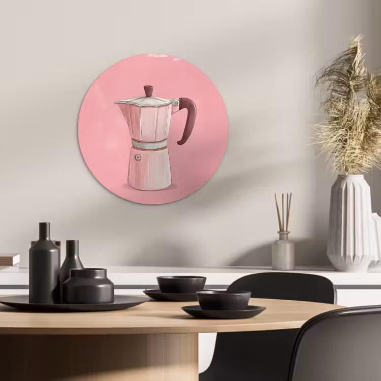 Tableau rond - Rose - Mug pot - Illustration - Café — 4