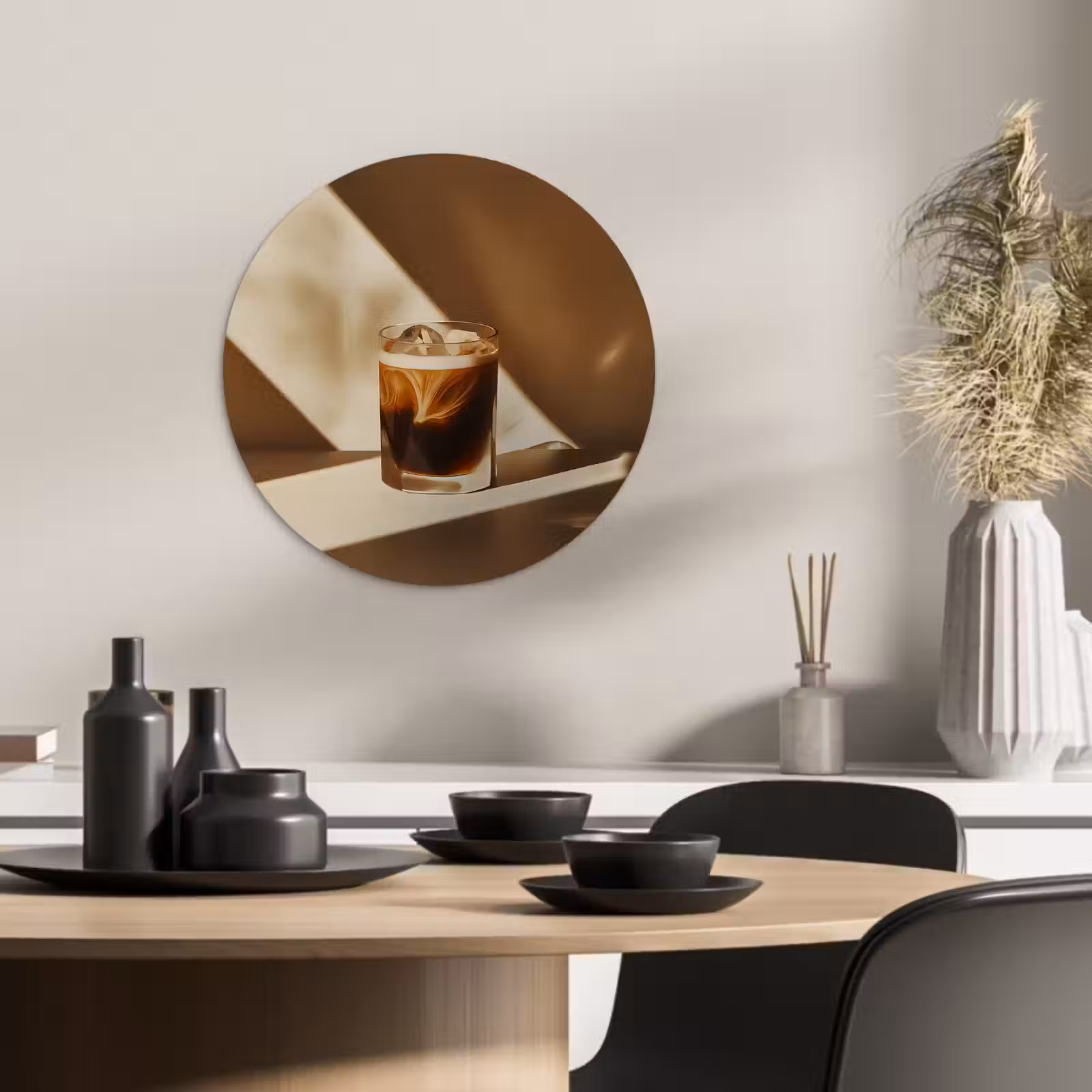 Tableau rond - Verre - Café glacé - Ombre - Marron — 1