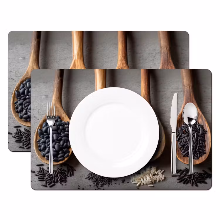 Sets de table en vinyle - Bois - Cuillères - Riz - Graines — 2