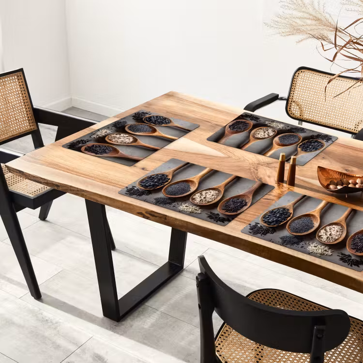Sets de table en vinyle - Bois - Cuillères - Riz - Graines — 4