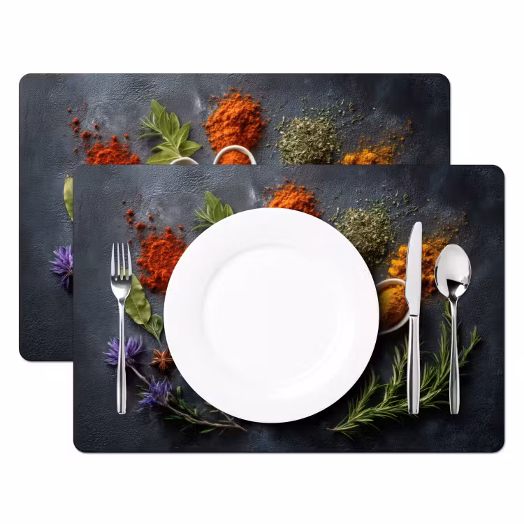 Sets de table en vinyle - Cuillères - Blanc - Poudre - Épices — 2