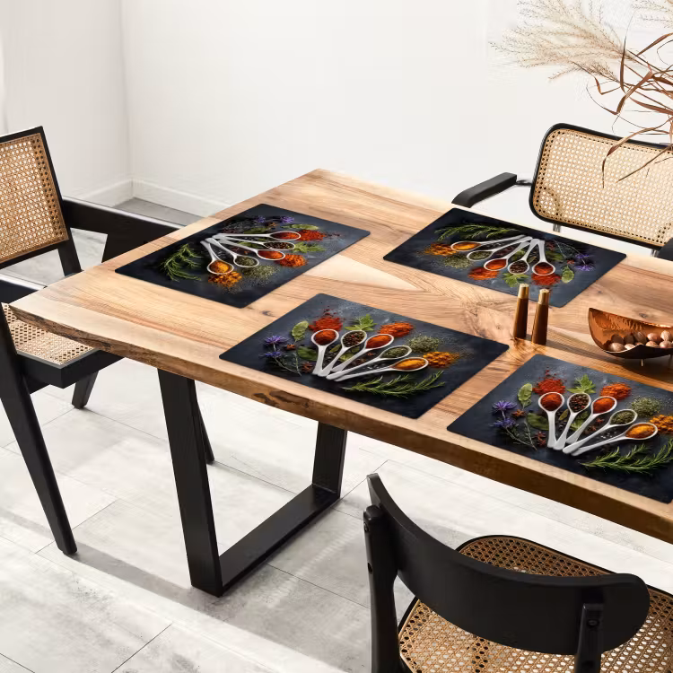 Sets de table en vinyle - Cuillères - Blanc - Poudre - Épices — 4