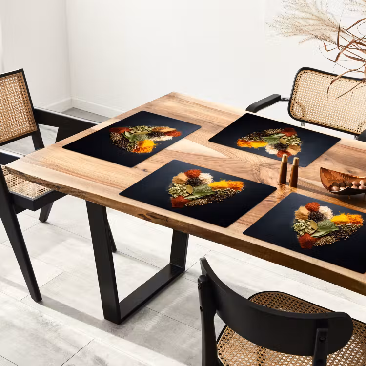 Sets de table en vinyle - Épices - Mélange - Forme de coeur - Noir — 4
