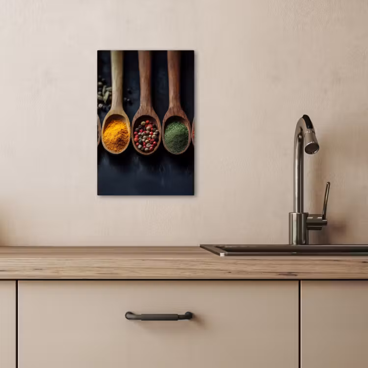 Tableau sur toile - Bois - Cuillères - Epices - Herbes — 3