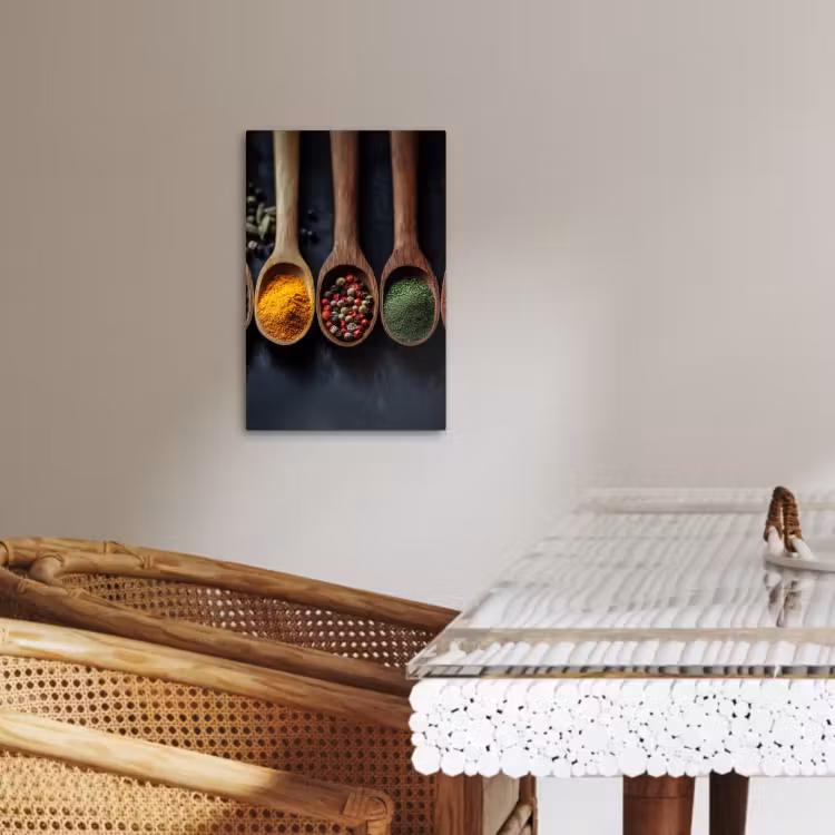 Tableau sur toile - Bois - Cuillères - Epices - Herbes — 4