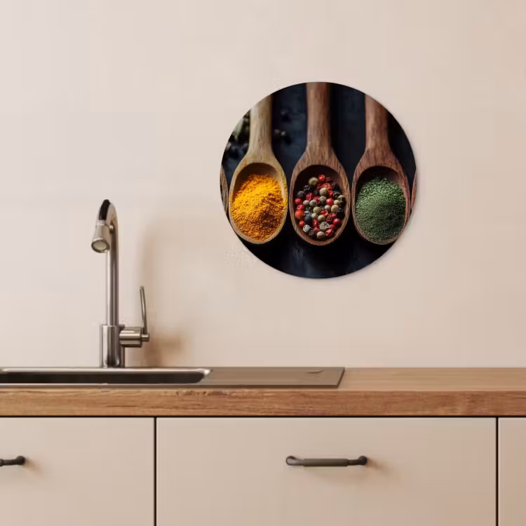 Tableau rond - Bois - Cuillères - Epices - Herbes — 3