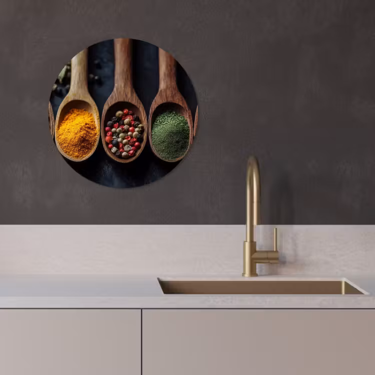 Tableau rond - Bois - Cuillères - Epices - Herbes — 4