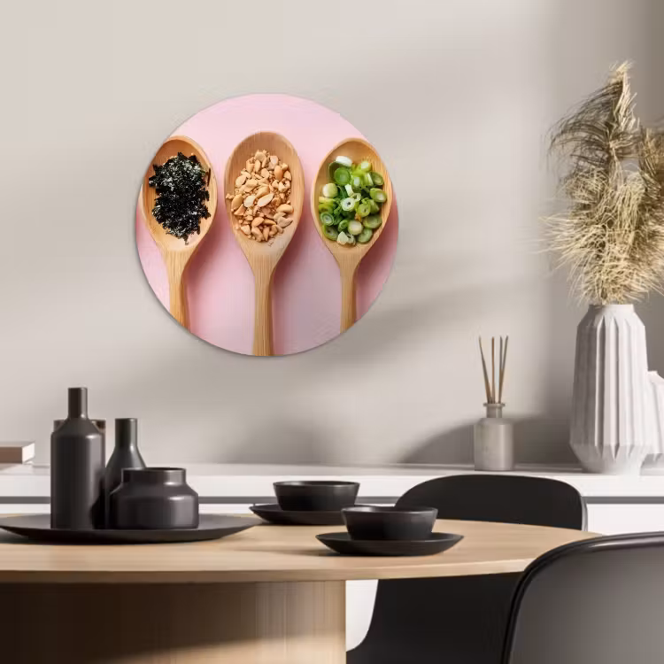 Tableau rond - Ingrédients - Cuillères - Bois - Rose — 1