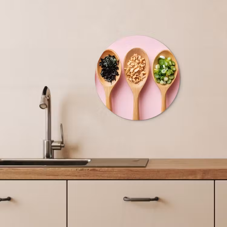 Tableau rond - Ingrédients - Cuillères - Bois - Rose — 3