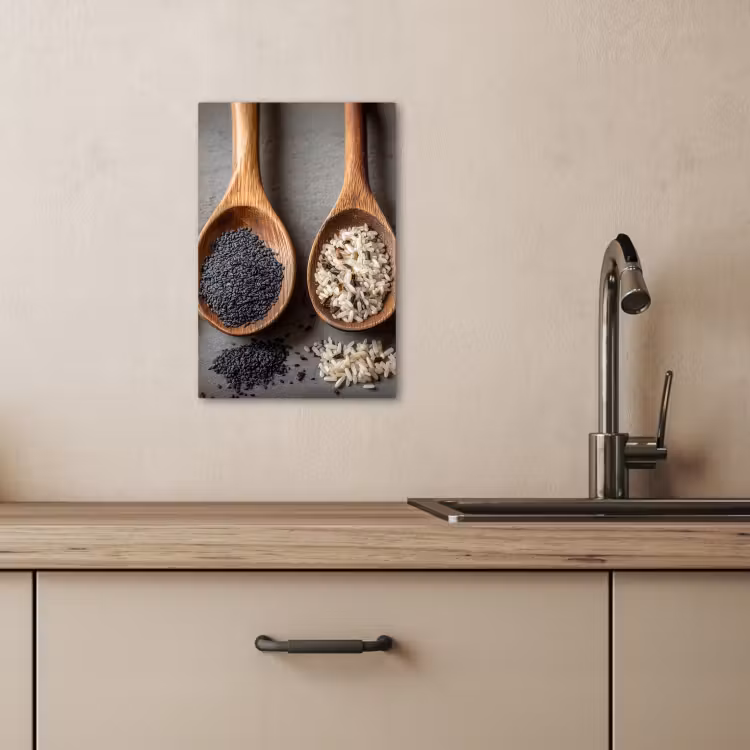 Tableau sur toile - Bois - Cuillères - Riz - Graines — 3