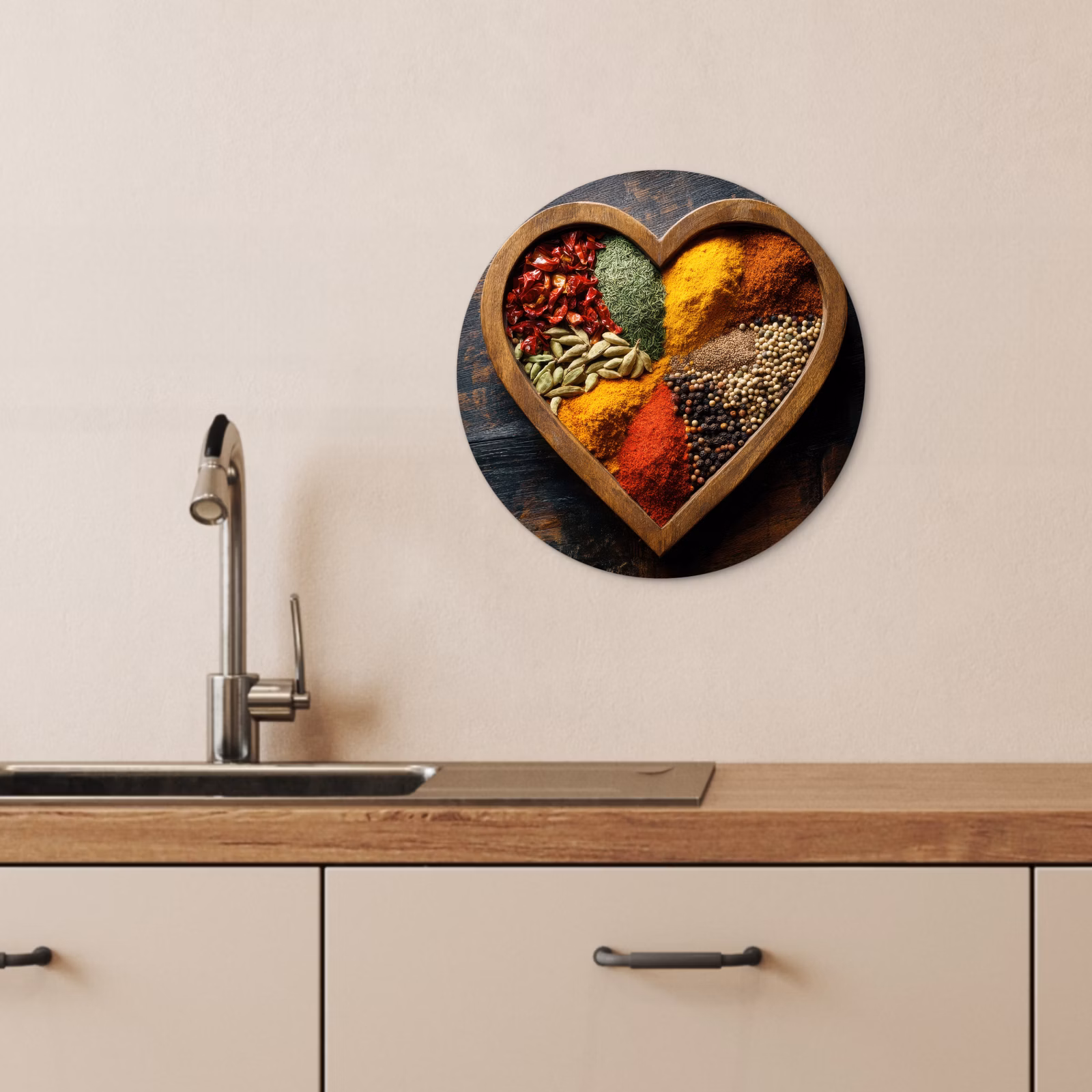 Tableau rond - Bois - Coeur - Coloré - Epices — 1