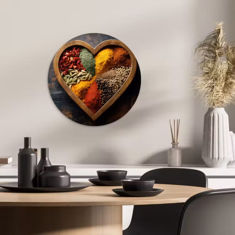 Tableau rond - Bois - Coeur - Coloré - Epices — 3