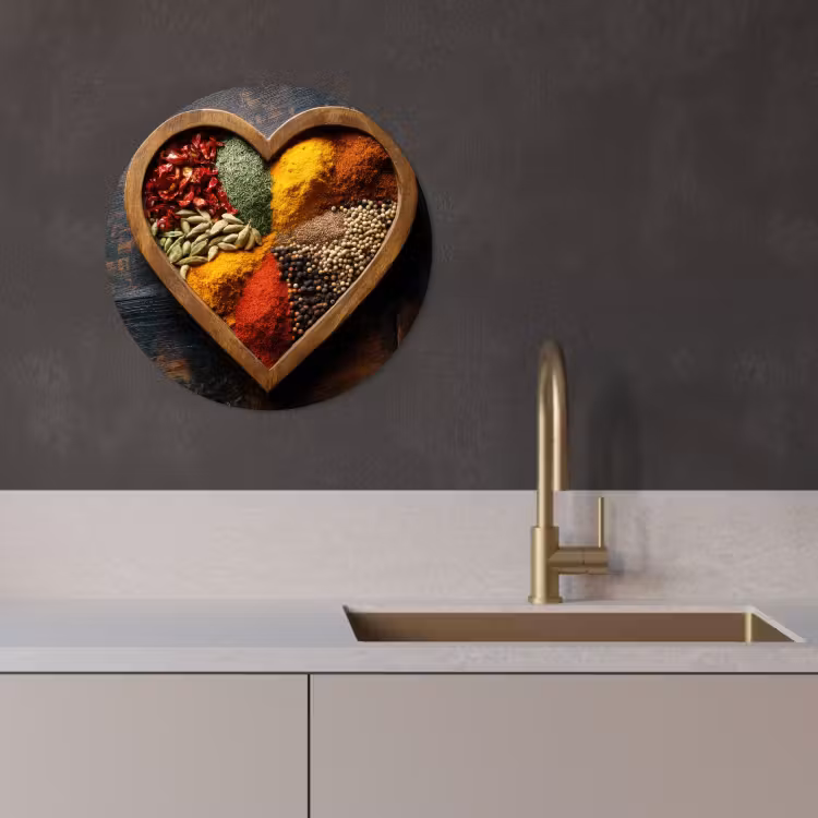 Tableau rond - Bois - Coeur - Coloré - Epices — 4