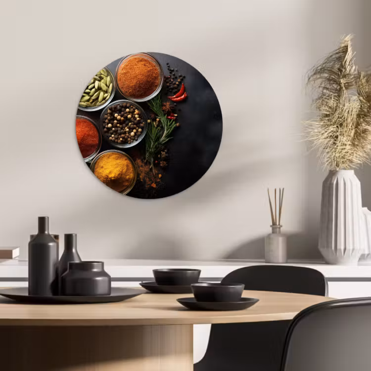 Tableau rond - Verres - Plateaux - Feuilles - Herbes — 1