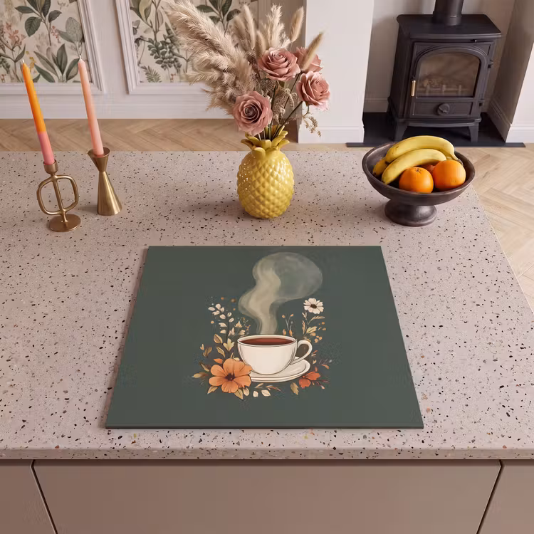 Protection plaque induction - Coupe - Fleurs - Vert - Café — 3