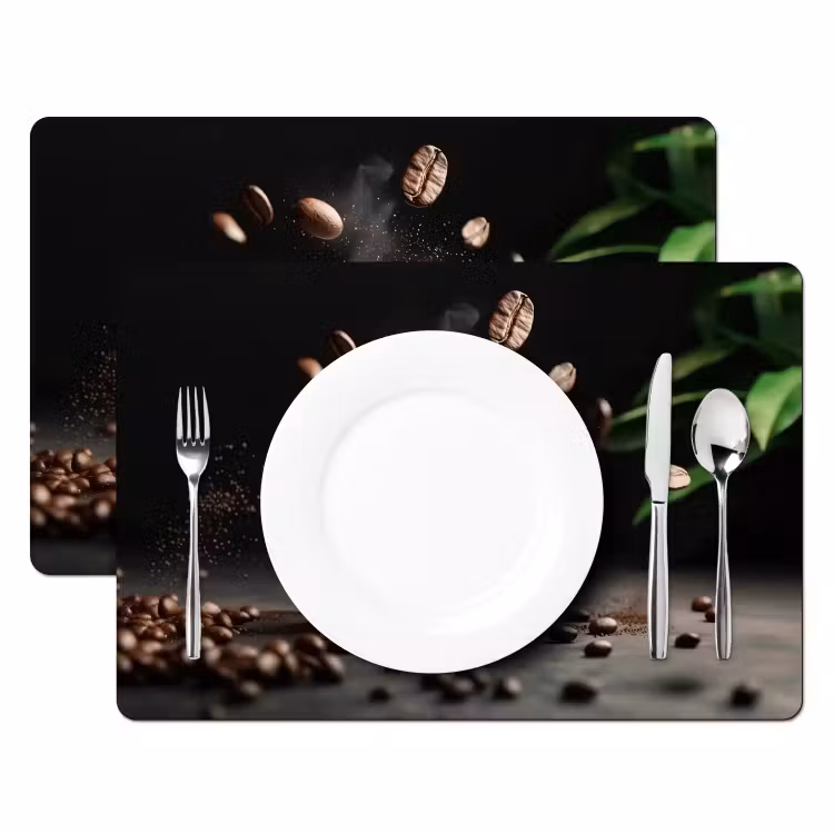 Sets de table en vinyle - Cappuccino - Tasse - Haricots - Marron — 2