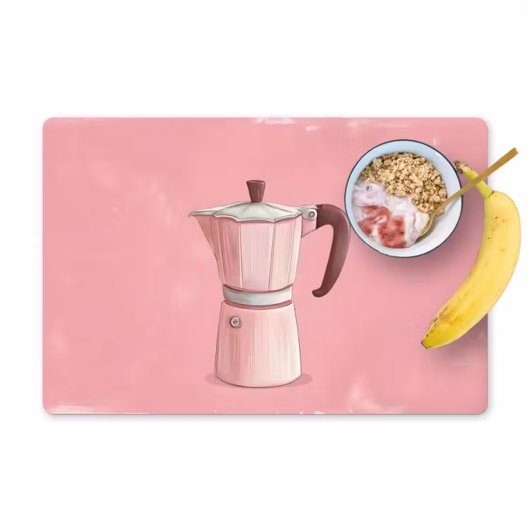 Sets de table en vinyle - Rose - Mug pot - Illustration - Café — 1