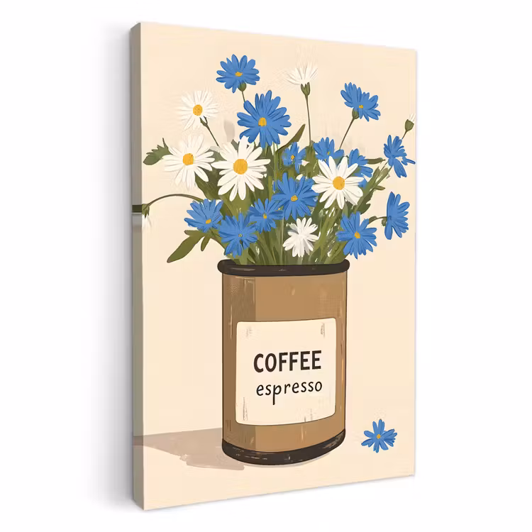 Tableau sur toile - Café - Etain - Minimaliste - Fleurs — 1