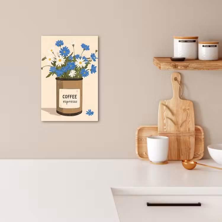 Tableau sur toile - Café - Etain - Minimaliste - Fleurs — 2