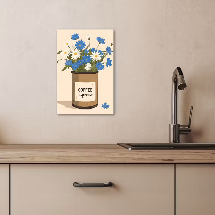 Tableau sur toile - Café - Etain - Minimaliste - Fleurs — 3