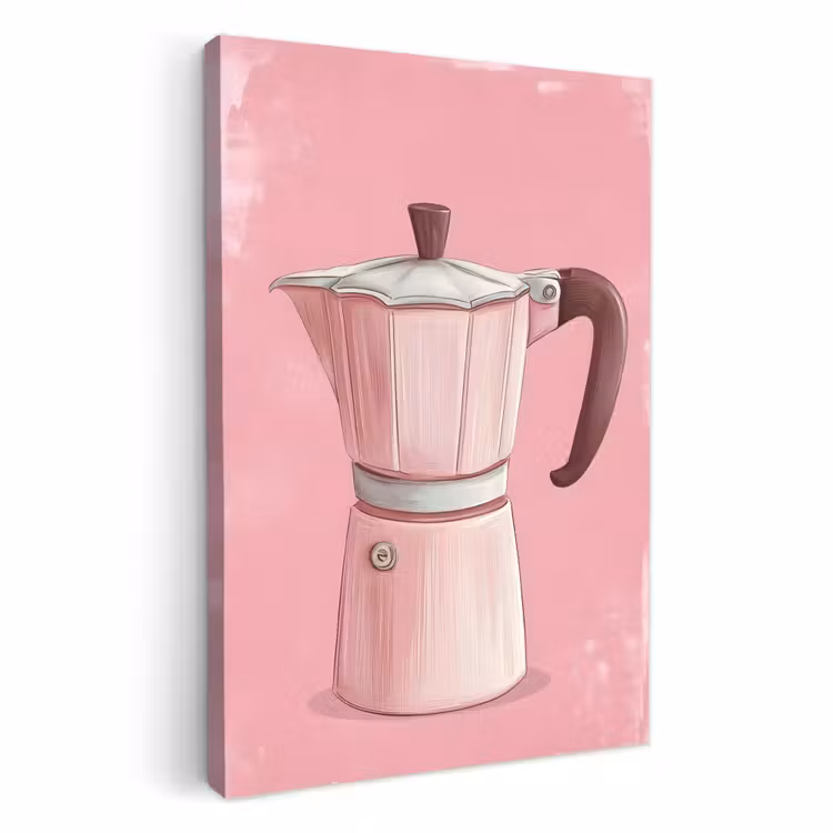 Tableau sur toile - Rose - Mug pot - Illustration - Café — 1