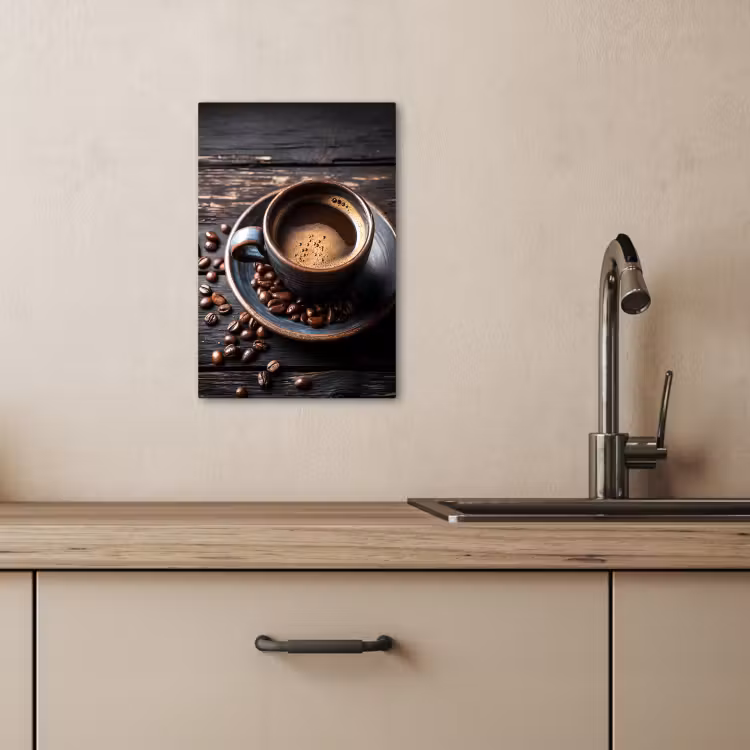 Tableau sur toile - Tasse - Café - Bois - Grains — 1